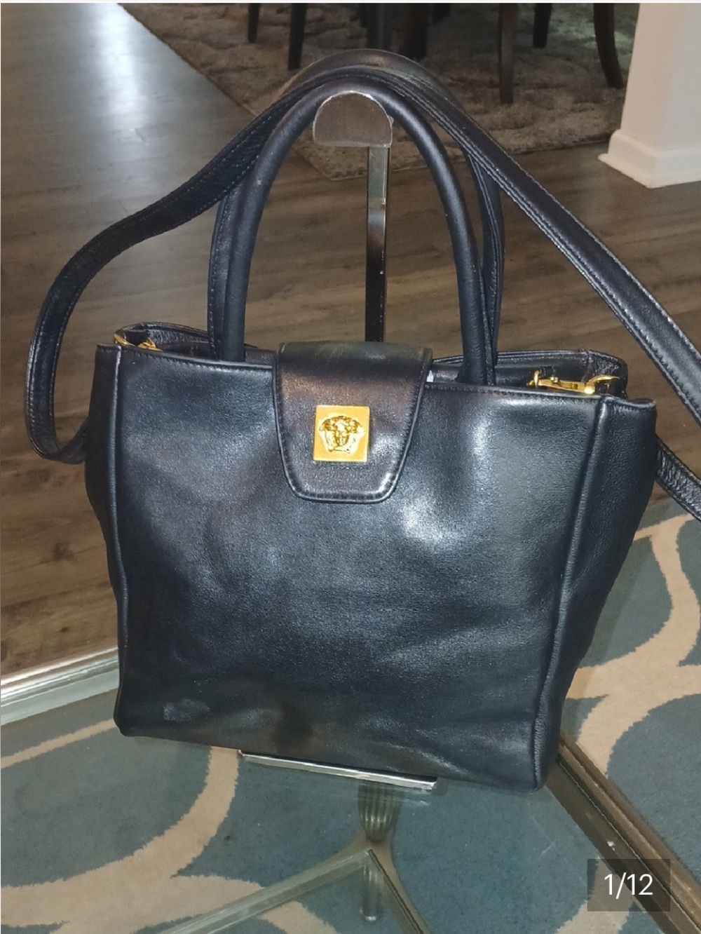 Gianni Versace Couture Leather Handbag w/Gold Medusa Plate- Authentic